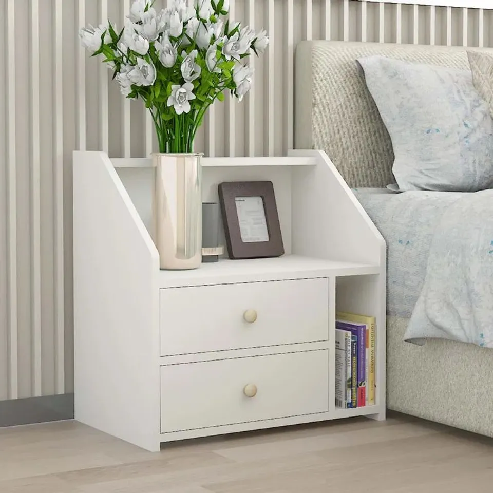 BOXED GENETA 2 DRAWER BEDSIDE TABLE - WHITE (1 BOX)