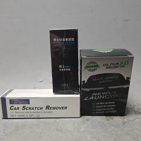APPROXIMATELY 15 ASSORTED ITEMS TO INCLUDE - CAR SCRATCH REMOVER , OIL FILM 2.0 BRUSH , MAKEUP CREAM