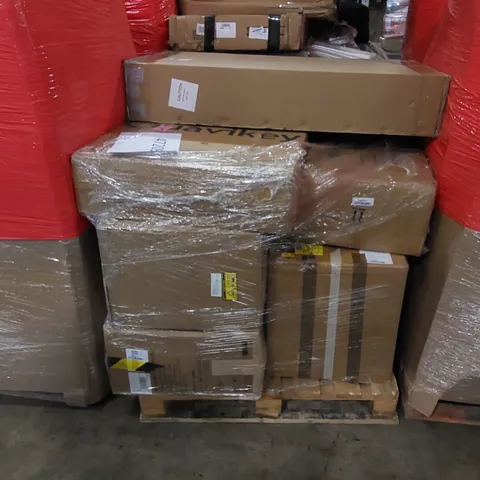 PALLET TO CONTAIN ASSORTED HOUSEHOLD ITEMS AND CONSUMER PRODUCTS. INCLUDING ERGONOMIC CHAIR, BOXED FURNITURE ETC