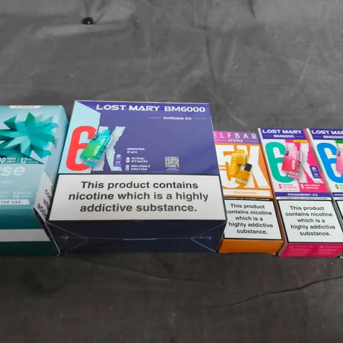 APPROXIMATELY 15 ASSORTED E-CIGARETTE AND VAPE PRODUCTS TO INCLUDE LOST MARY, VUSE, ELFBAR ETC  