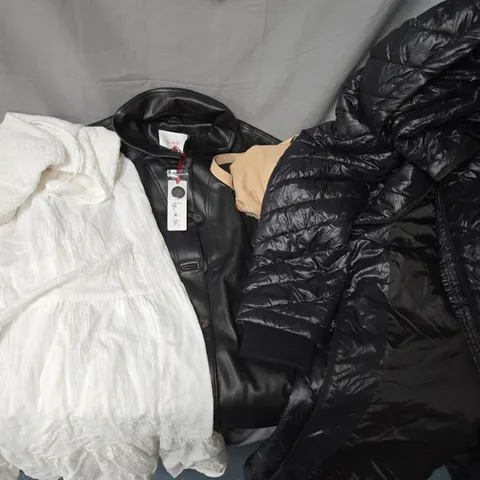 APPROXIMATELY 12 ASSORTED CLOTHING ITEMS IN VARIOUS STYLES, SIZES & COLOURS TO INCLUDE BRANDS SUCH AS FINERY, BEN DE LISI, RUTH LANGSFORD, ETC - COLLECTION ONLY