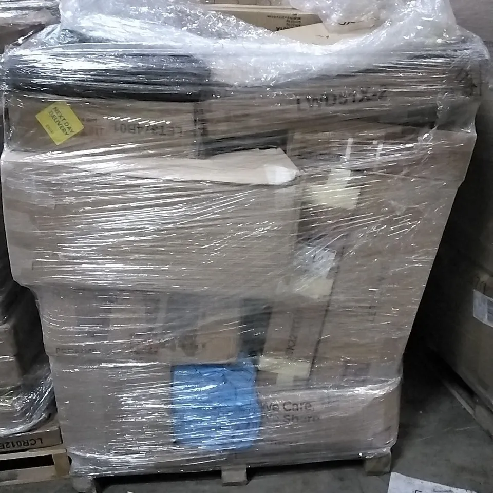 PALLET OF HOUSEHOLD ITEMS TO INCLUDE CORNER BRACKET, COMPUTER DESK, CAT TREE AND OTHER ASSORTED ITEMS...