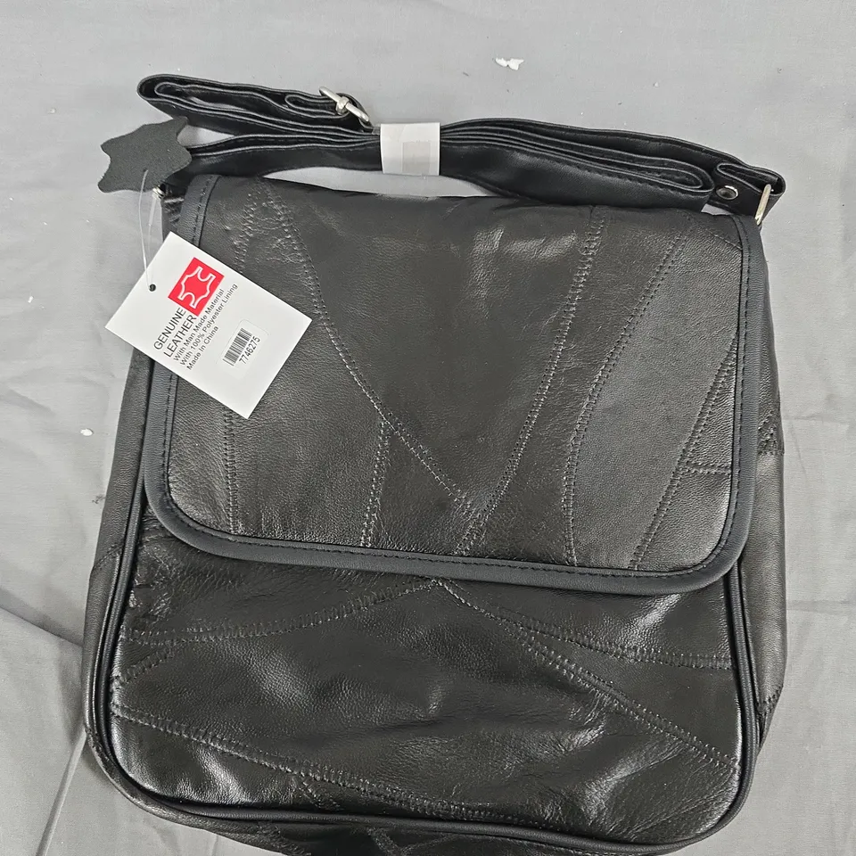 BLACK GENUINE LEATHER CROSSBODY BAG WITH ADJUSTABLE STRAP