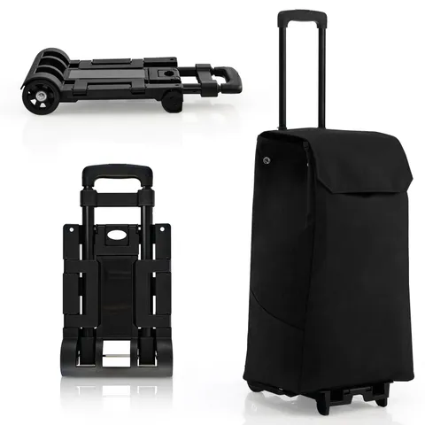 BOXED COSTWAY 38L FOLDING UTILITY CART SHOPPING TROLLEY W/REMOVABLE STORAGE BAG 