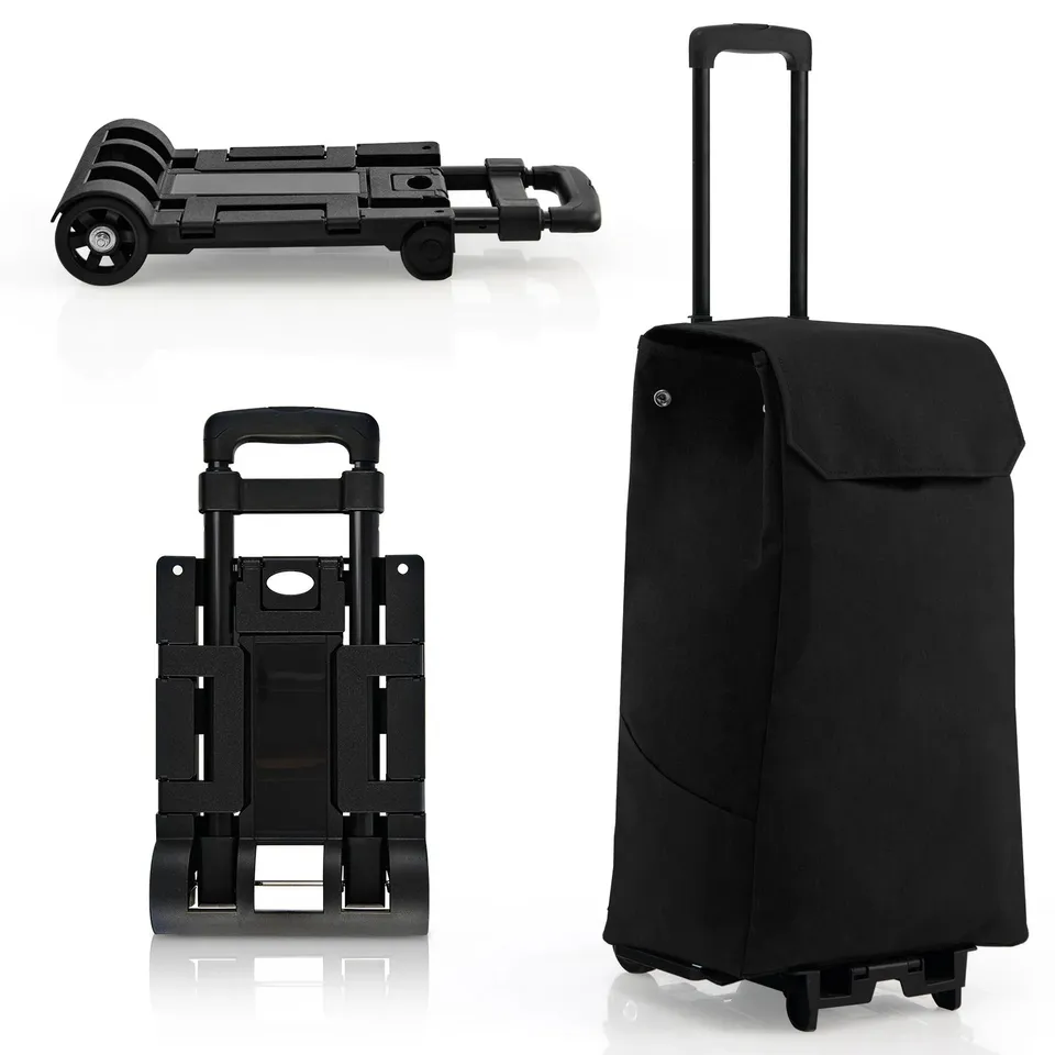 BOXED COSTWAY 38L FOLDING UTILITY CART SHOPPING TROLLEY W/REMOVABLE STORAGE BAG 