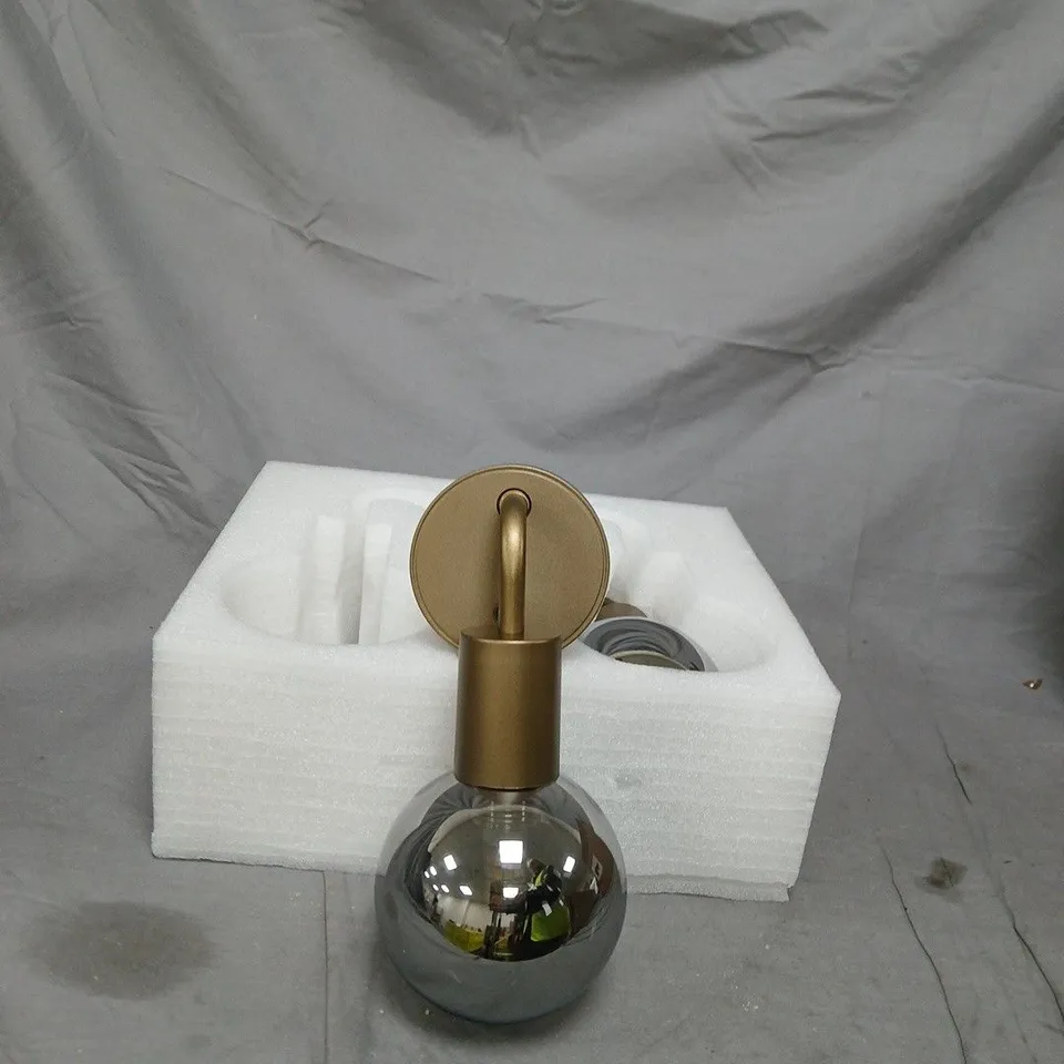 BRASS TWO-LIGHT PENDANT LIGHT WITH GLASS GLOBES