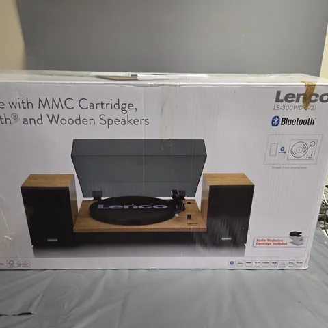 LENCO LS-300WD TURNTABLE WITH MMC CARTRIDGE, BLUETOOTH AND WOODEN SPEAKERS