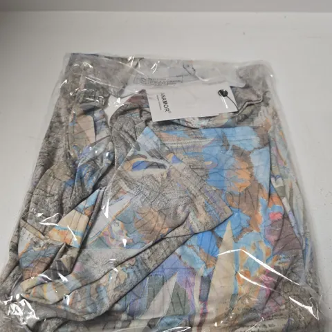 ANAMOR PRINT 3/4 SLEEVE TOP – BLUE, UK 16