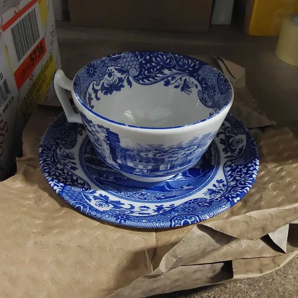 BOXED SET OF 4 BLUE ITALIAN TEACUPS & SAUCERS