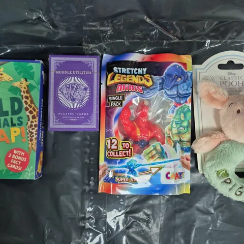 APPROXIMATELY 10 ASSORTED TOYS AND GAMES TO INCLUDE WILD ANIMALS SNAP, STRETCHY LEGENDS MINIS, ETC