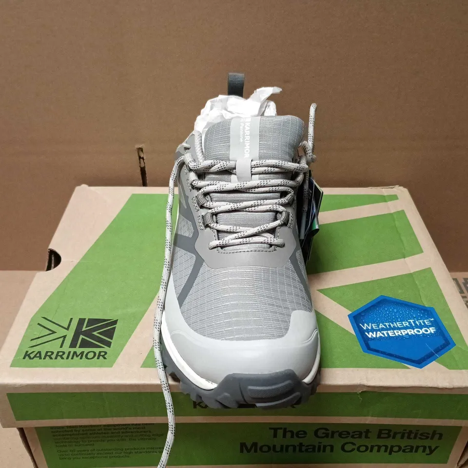 BOXED PAIR OF KARRIMOR PENNINE TRAINERS IN GREY/WHITE - UK 7