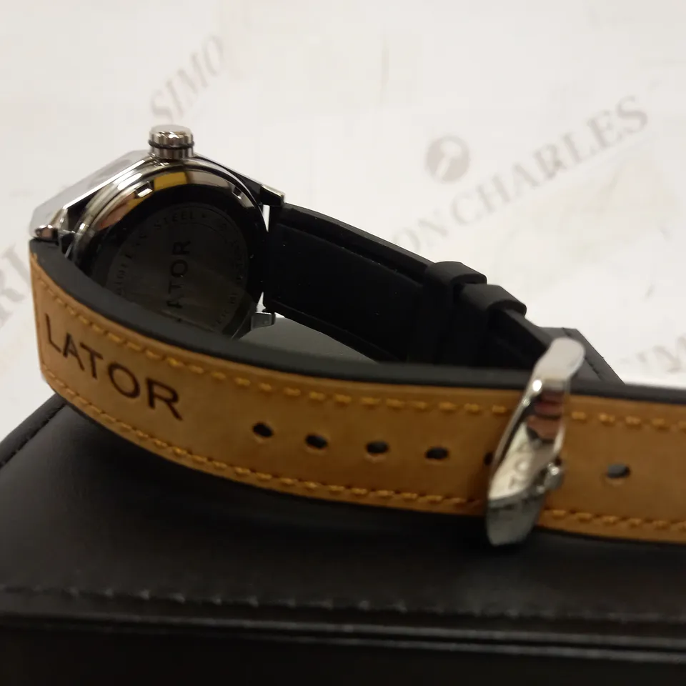 LATOR CALIBRE BROWN TWO-TONE DIAL RUBBER STRAP WRISTWATCH RRP £640