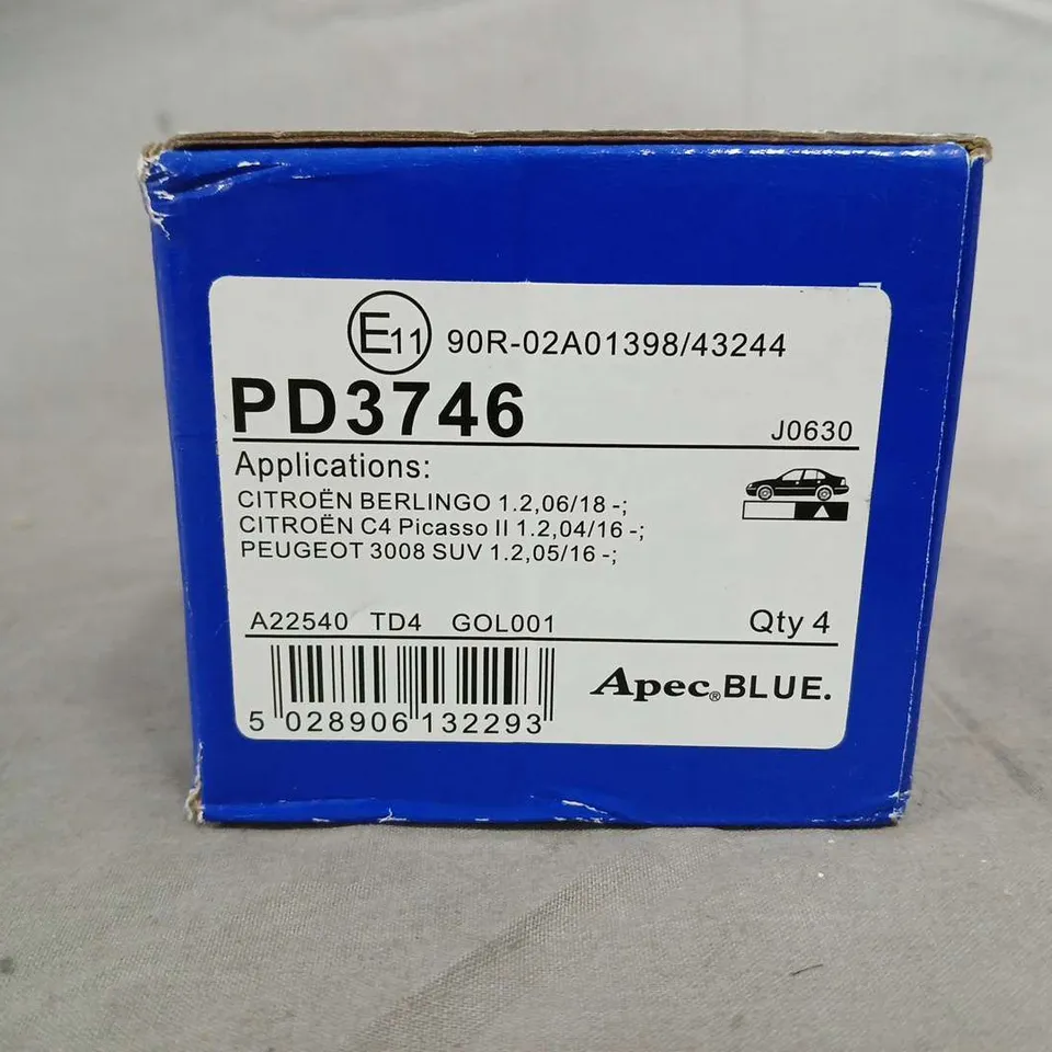 BOXED AND SEALED APEC BLUE PD3746 BRAKE PADS – COMPLETE AXLE SET (CITROËN BERLINGO, C4 PICASSO II & PEUGEOT 3008 SUV)