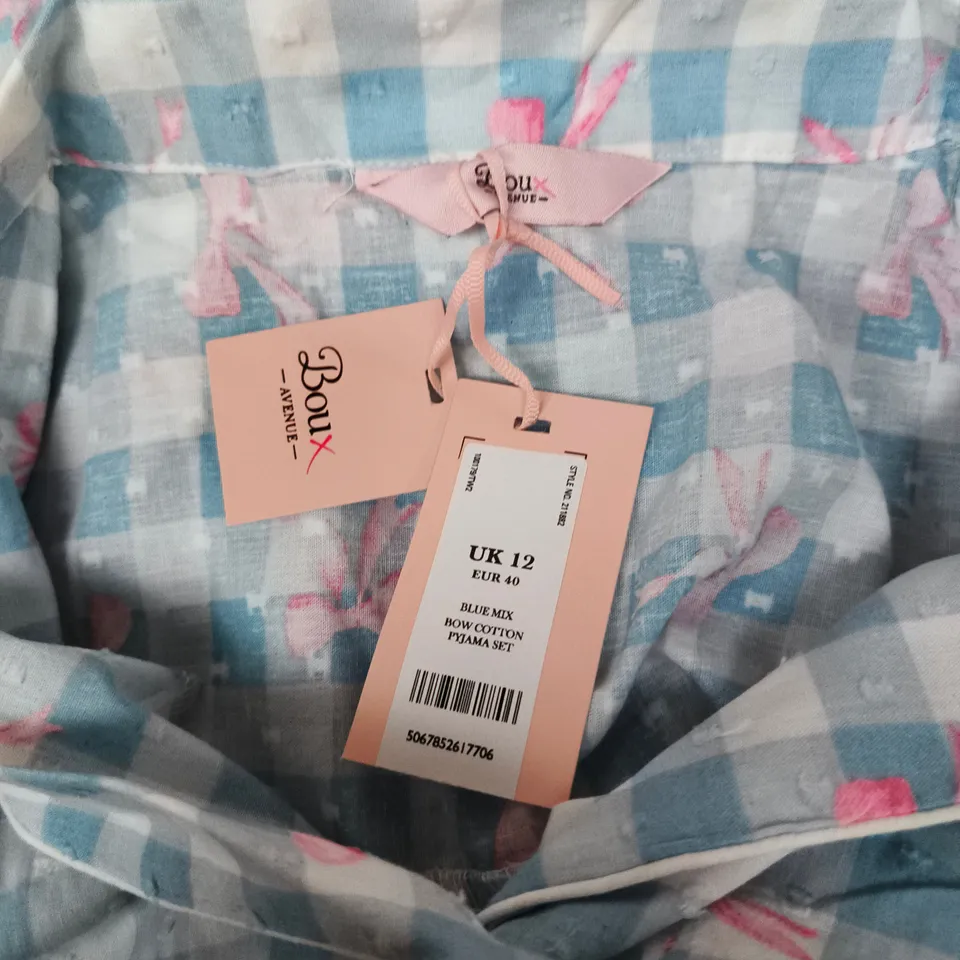 BOUX AVENUE BLUE CHECK BOW COTTON PYJAMA SET – UK 12 (EUR 40)