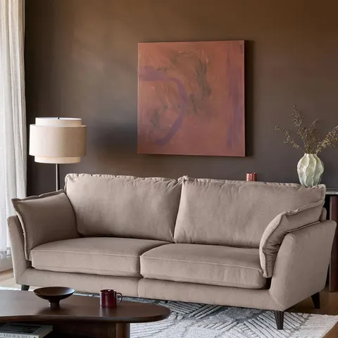 BOXED DANETTI OTTO MOCHA PLUSH FABRIC 3 SEATER SOFA