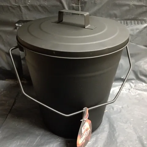 BLACK COAL BUCKET WITH LID, 12" TALL 