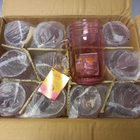 LOT OF 12 KILNER 0.4L HANDLED JARS - PINK