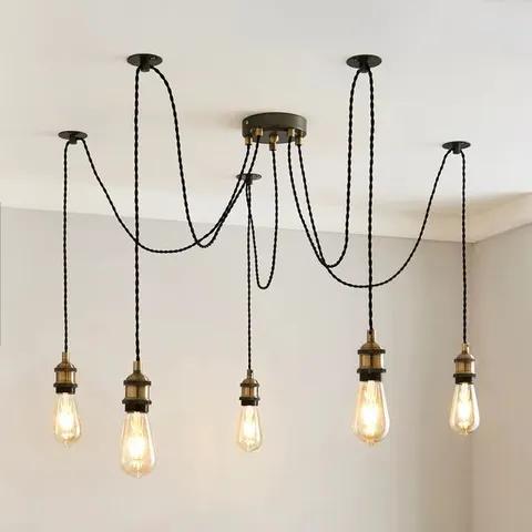 BOXED LOGAN 5 LIGHT SPIDER ANTIQUE BRASS INDUSTRIAL CLUSTER FLEX CEILING LIGHT