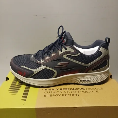 BOXED PAIR OF SKECHERS GO RUN CONSISTENT TRAINERS, NAVY/RED - UK SIZE 11