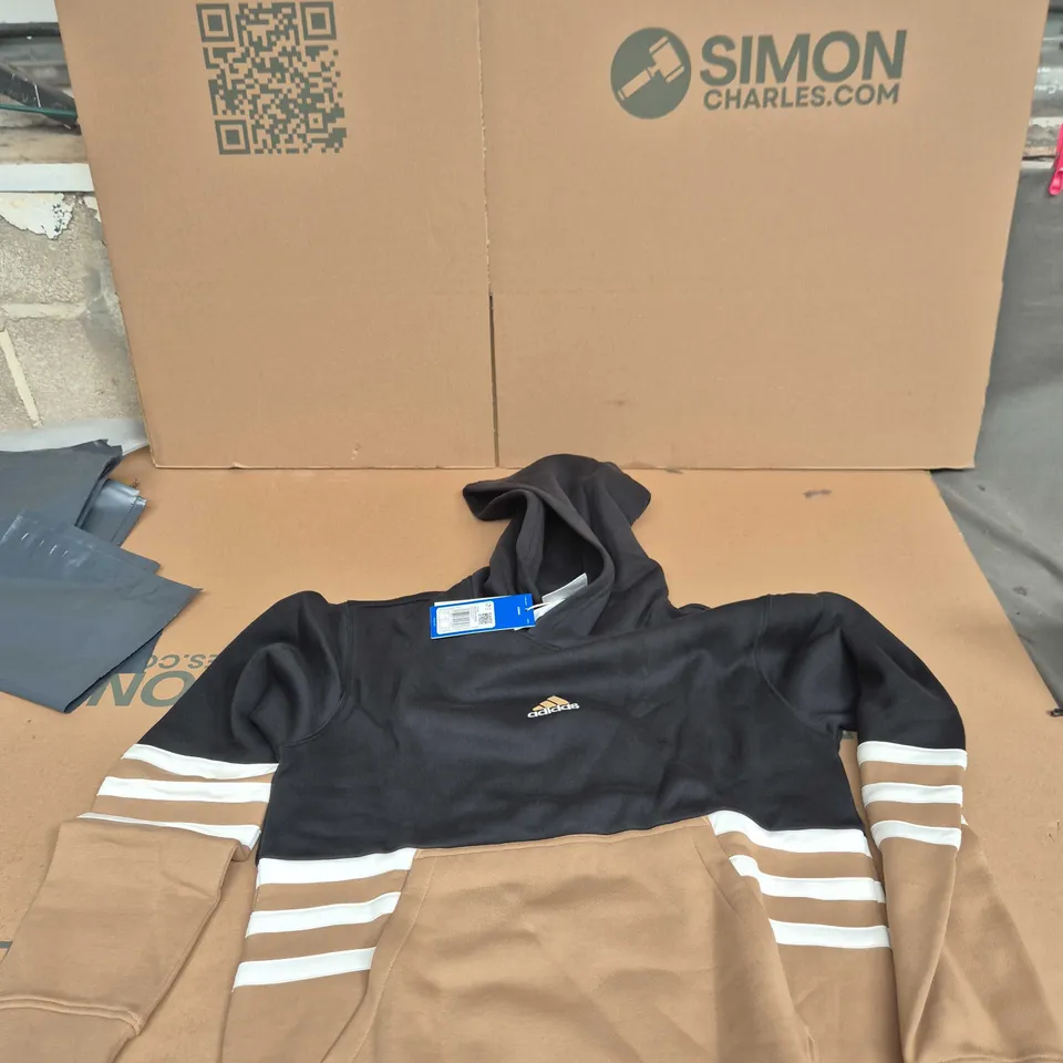 ADIDAS HOODIE – BLACK WITH WHITE STRIPES XS