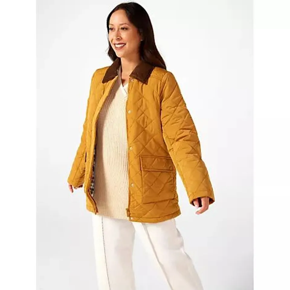CENTIGRADE QUILTED JACKET WITH CORDUROY NECK DETAIL IN CAMEL SIZE L