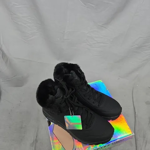 SKECHERS STREET LOS ANGELES BLACK FUR-LINED SNEAKERS – AIR-COOLED MEMORY FOAM UK 5.5