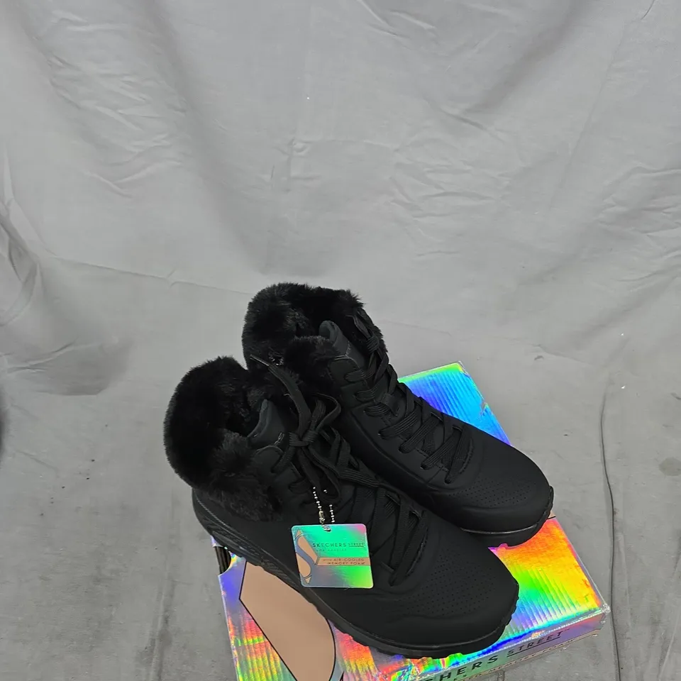 SKECHERS STREET LOS ANGELES BLACK FUR-LINED SNEAKERS – AIR-COOLED MEMORY FOAM UK 5.5