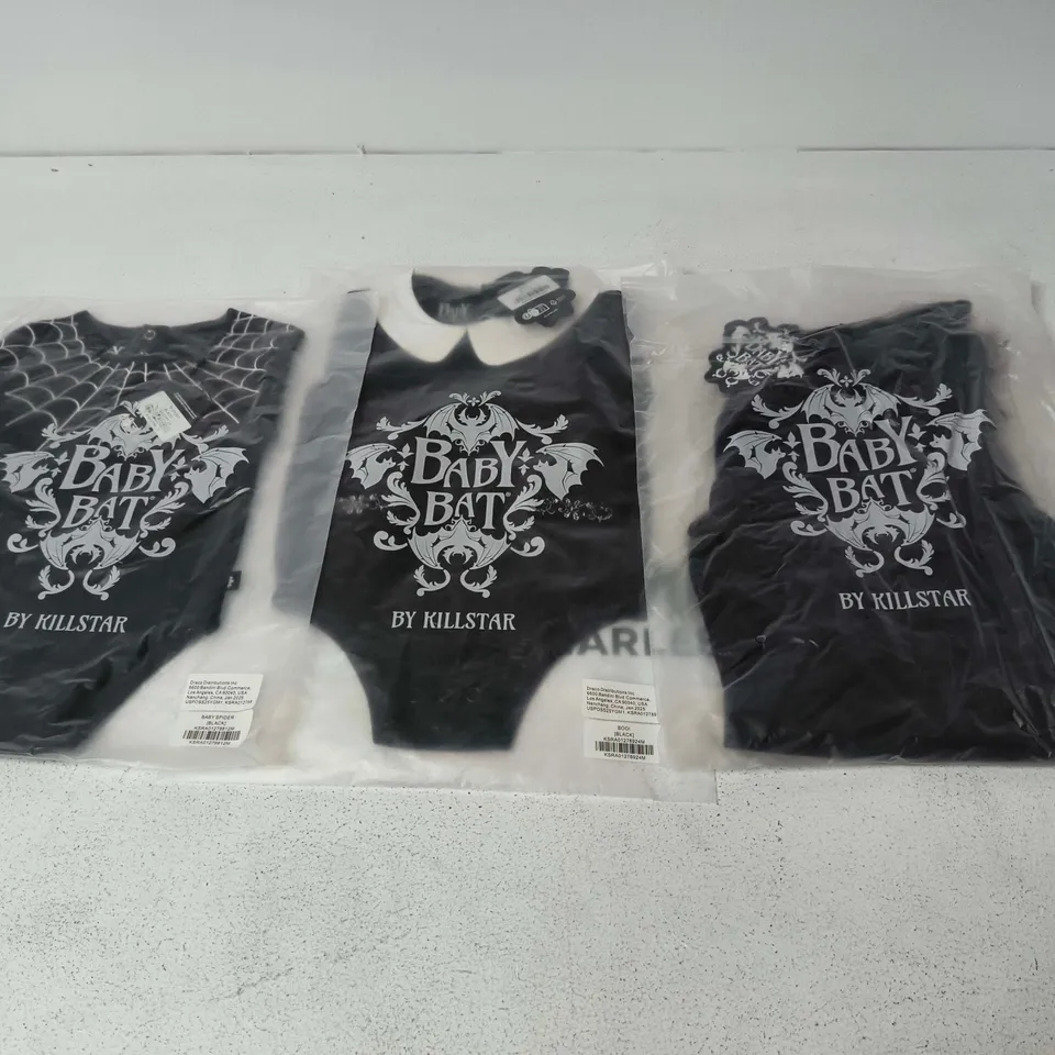LOT OF APPROXIMATELY 50 BRAND NEW KILLSTAR CLOTHING ITEMS TO INCLUDE BABY SPIDER AND BOO ALL IN ONES - VARIOUS SIZES