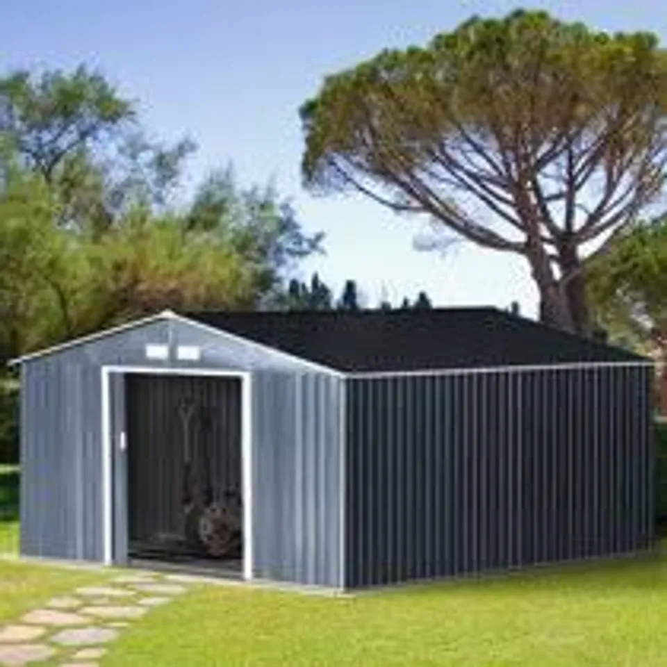 BOXED 11FT W X 9FT D METAL GARAGE SHED - ANTHRACITE (1 BOX)