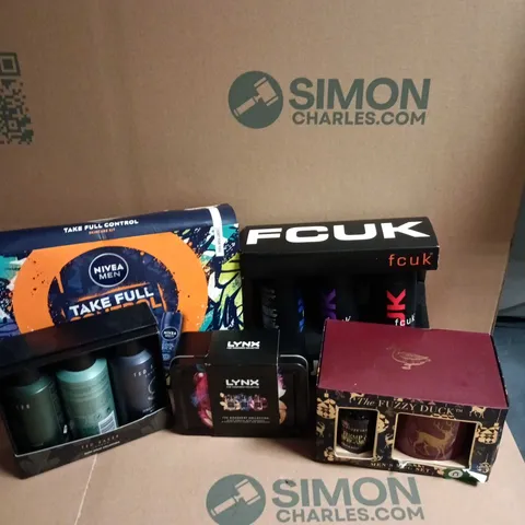 BOX OF APPROXIMATELY 20 ASSORTED BATH AND BODY GIFT SETS TO INCLUDE FCUK, TED BAKER AND NIVEA
