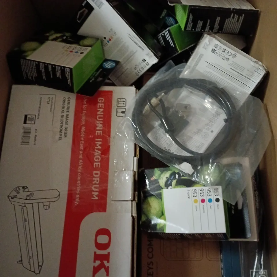 APPROXIMATELY 20 ASSORTED COMPUTER PRODUCTS TO INCLUDE PRINTER PAPER, PRINTER INK, KEYBOARDS ETC 