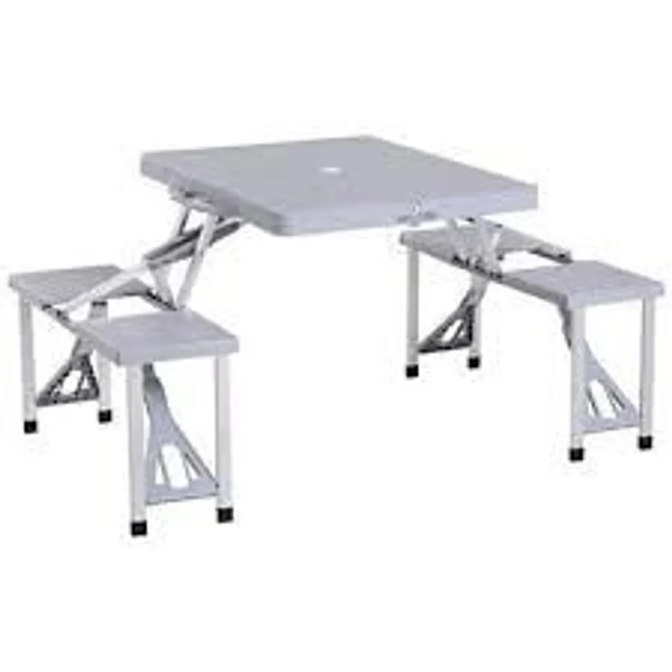 BOXED OUTSUNNY ALUMINIUM PP 4-SEATER PORTABLE PICNIC TABLE AND BENCH SET SILVER