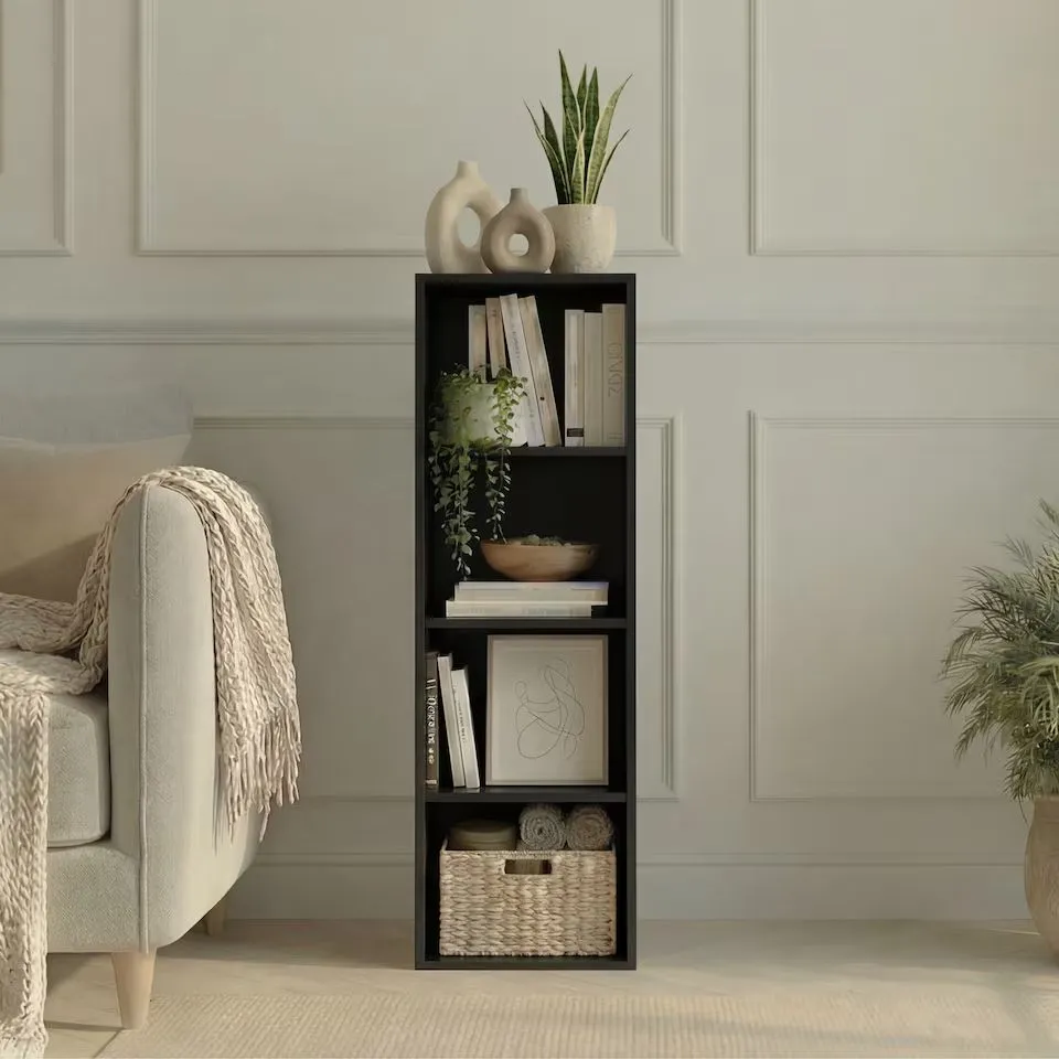 BOXED VIDA DESIGNS OXFORD 4 TIER CUBE BOOKCASE DISPLAY STORAGE, BLACK (1 BOX)