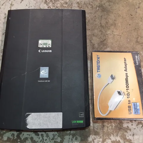 LOT OF 3 ASSORTED TECH ITEMS INCLUDES CANON LIKE 100 SCANNER, TRENDNET ADAPTER AND DAMAGED IIYAMA MONITOR