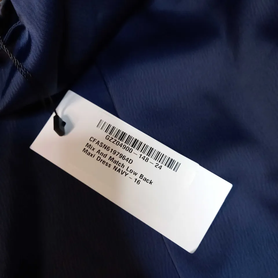 BOOHOO NAVY LOW BACK MAXI DRESS - SIZE 16