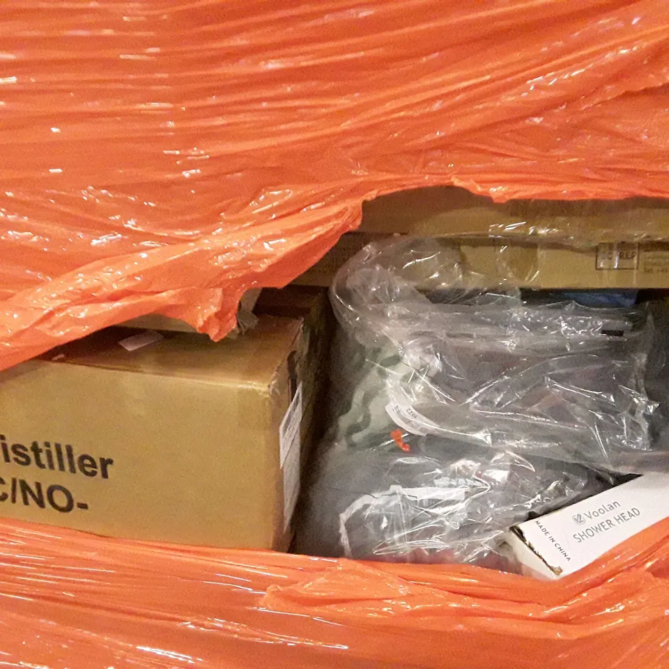 PALLET OF ASSORTED PRODUCTS INCLUDING DRESSING TABLE WITH MIRROR, SHOWER HEAD, DISTILLER