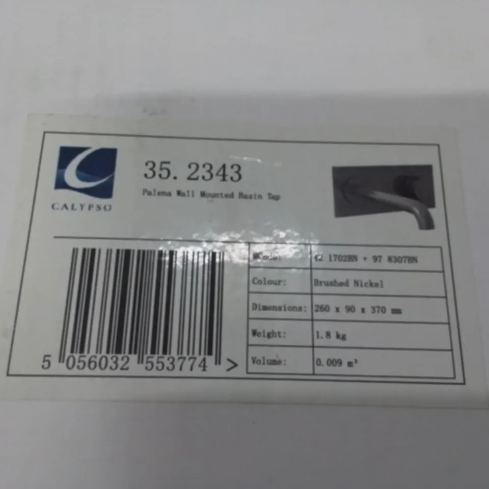 BOXED AS NEW CALYPSO PALENA WALL MOUNTED BASIN TAP IN BRUSHED NICKEL