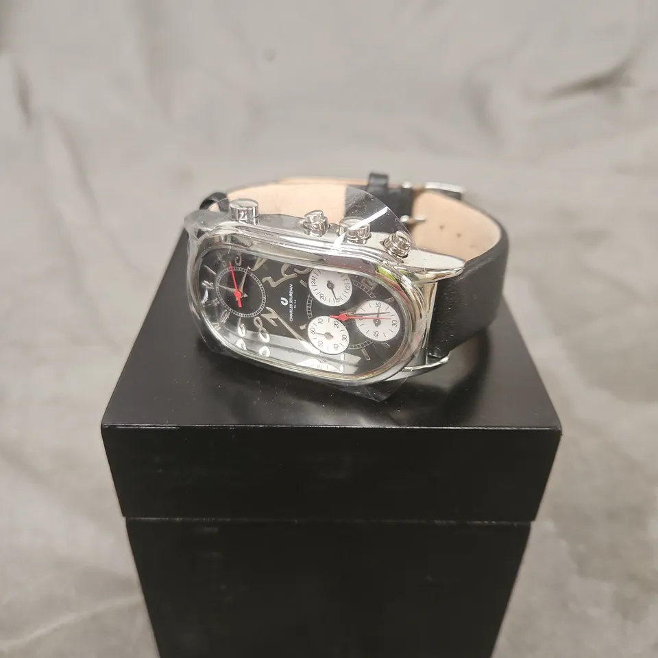 CHARLES JOURDAN PARIS CHRONOGRAPH WATCH - BLACK DIAL, LEATHER STRAP