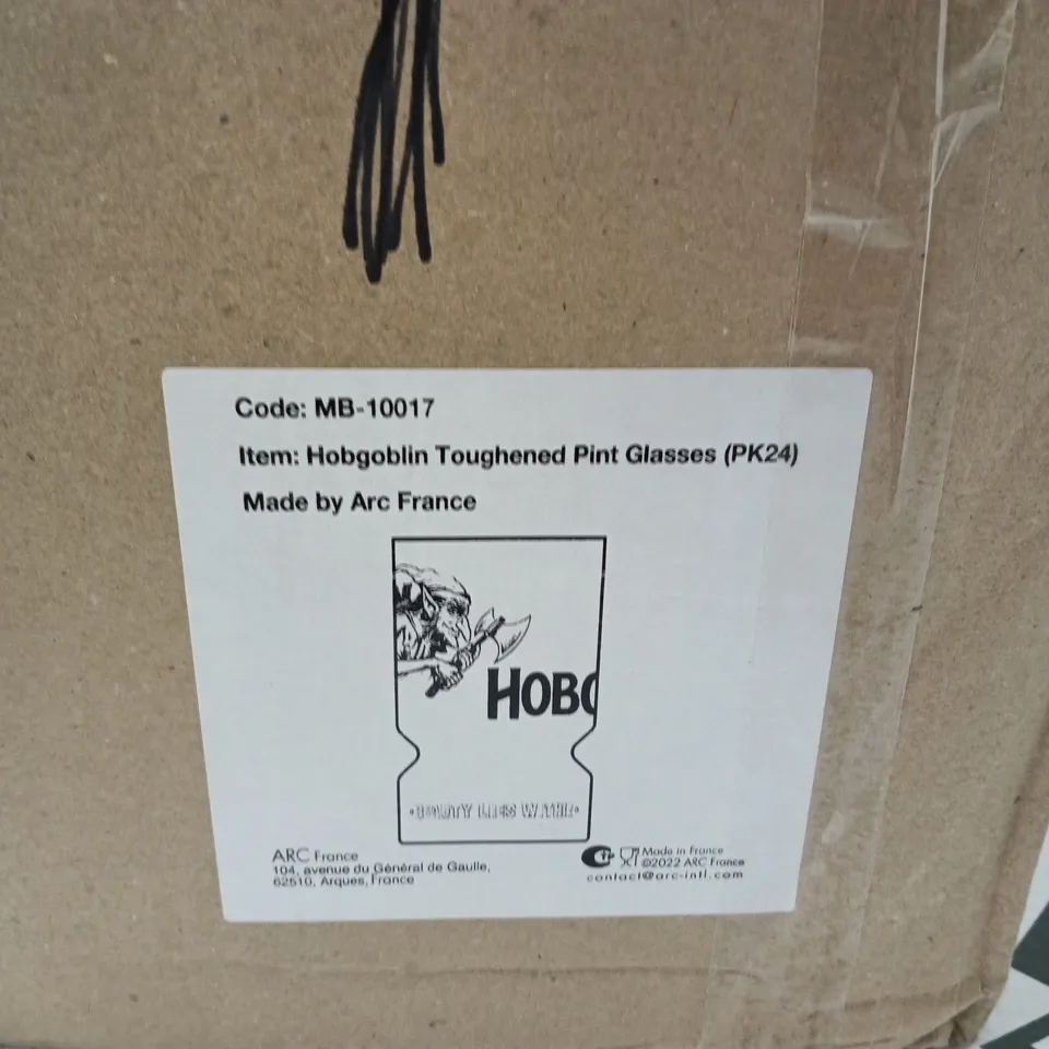 HOBGOBLIN TOUGHENED PINT GLASSES - 24 PACK, MADE BY ARC FRANCE