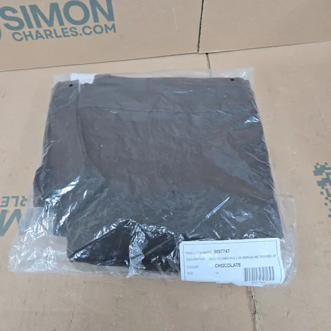 FLEECE-LINED PULL-ON BENGALINE TROUSERS – CHOCOLATE, UK SIZE 14