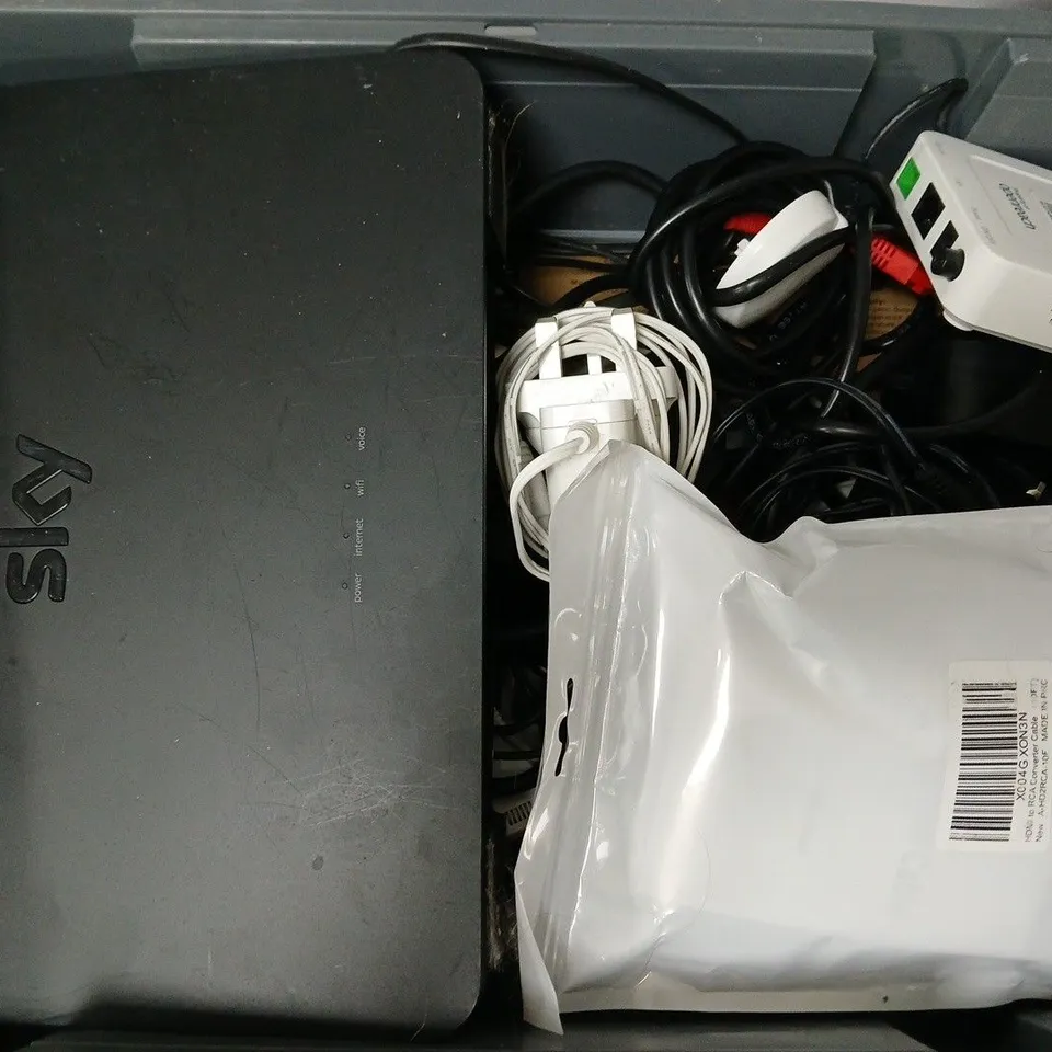 APPROXIMATELY 12 ASSORTED HOUSEHOLD ITEMS TO INCLUDE WIRELESS REPEATER, CABLES, ROUTERS, ETC