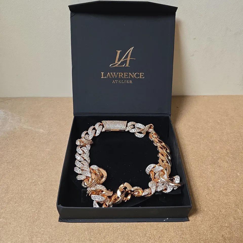 LAWRENCE ATELIER CUBAN LINK BRACELET – ROSE GOLD TONE WITH PAVÉ CRYSTALS (BOXED)