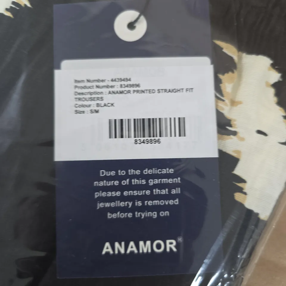 ANAMOR PRINTED STRAIGHT-FIT TROUSERS – BLACK S/M