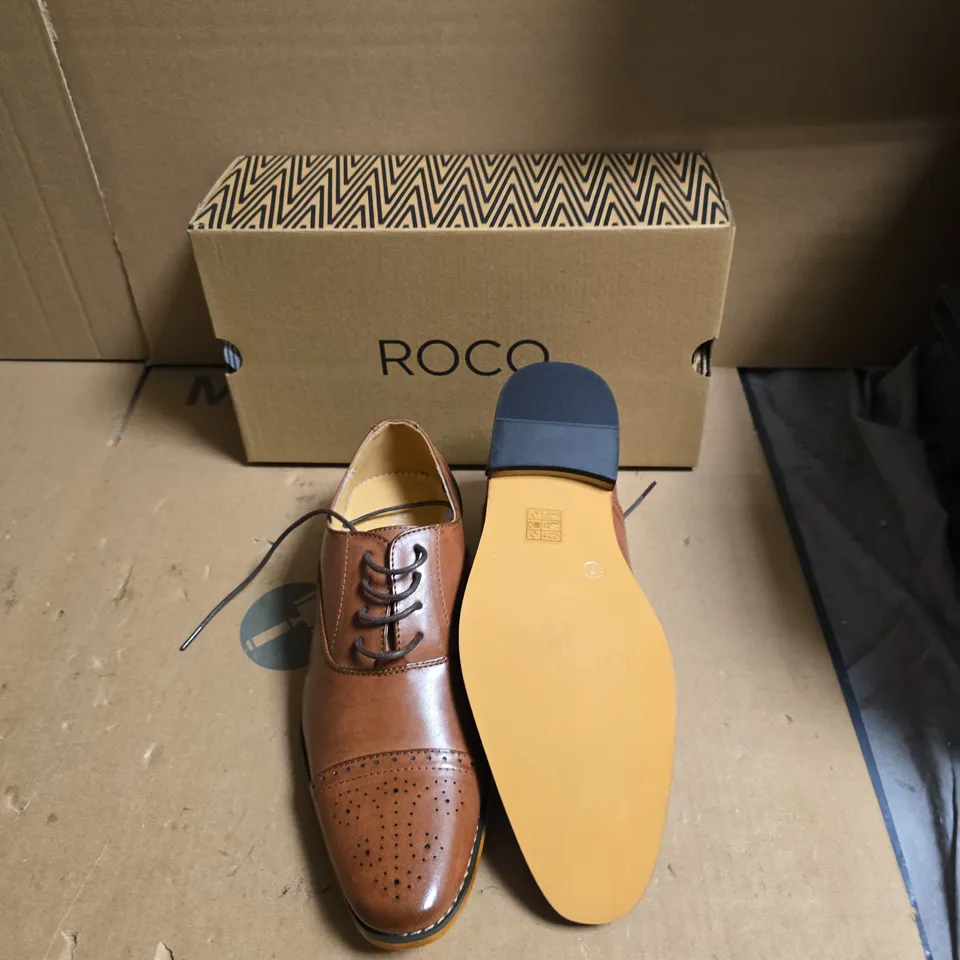 ROCO MEN'S BROWN LEATHER WINGTIP BROGUE DERBY SHOES - UK SIZE 7
