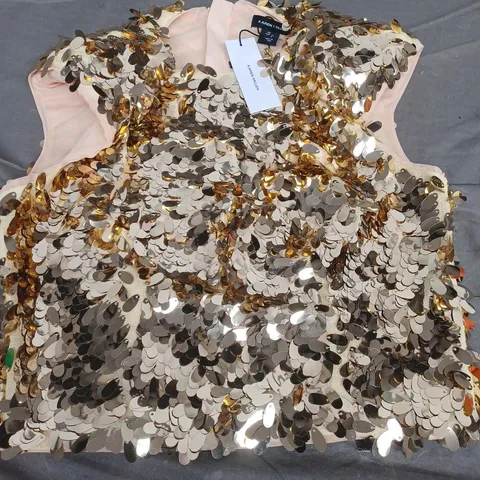 KAREN MILLEN SLASH NECK SEQUIN CROP TOP, GOLD - UK SIZE 8