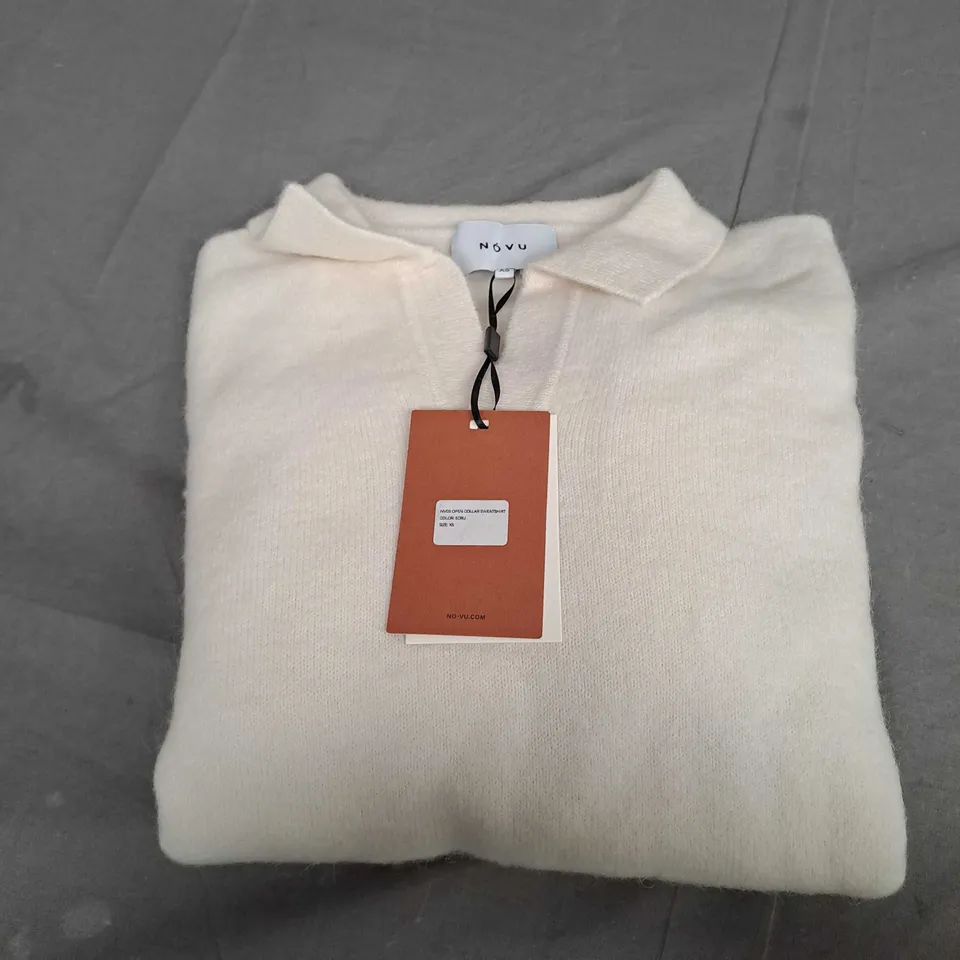 NOVU OPEN COLLAR SWEATSHIRT CREAM TOP - XS