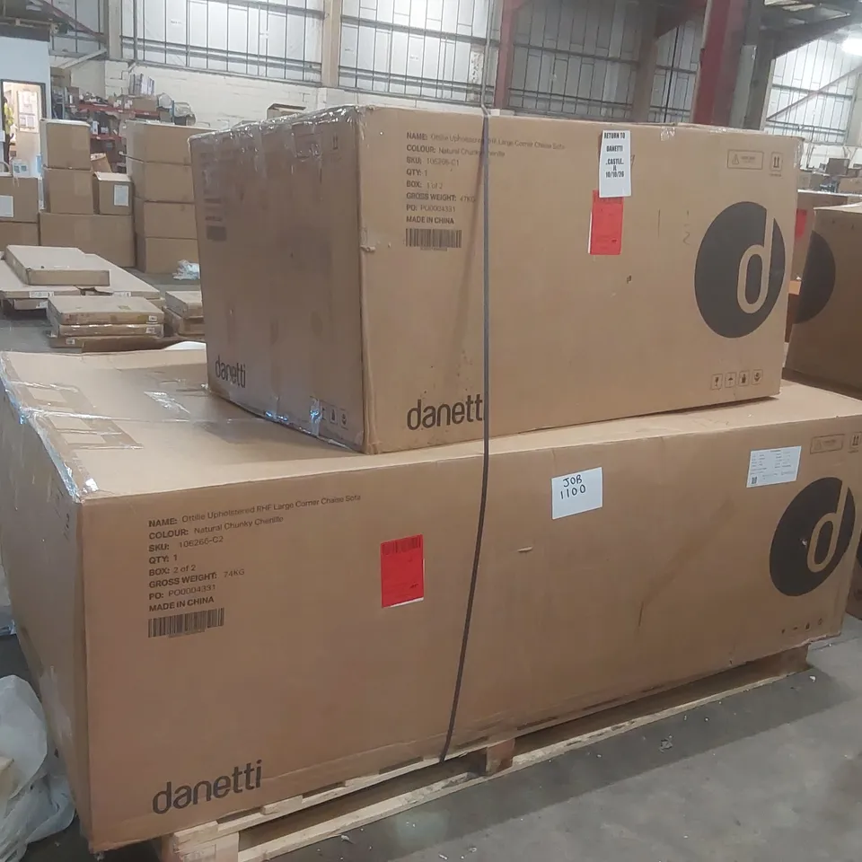 BOXED DANETTI OTTILIE NATURAL FABRIC RIGHT HAND CORNER CHAISE SOFA (2 BOXES) RRP £1999