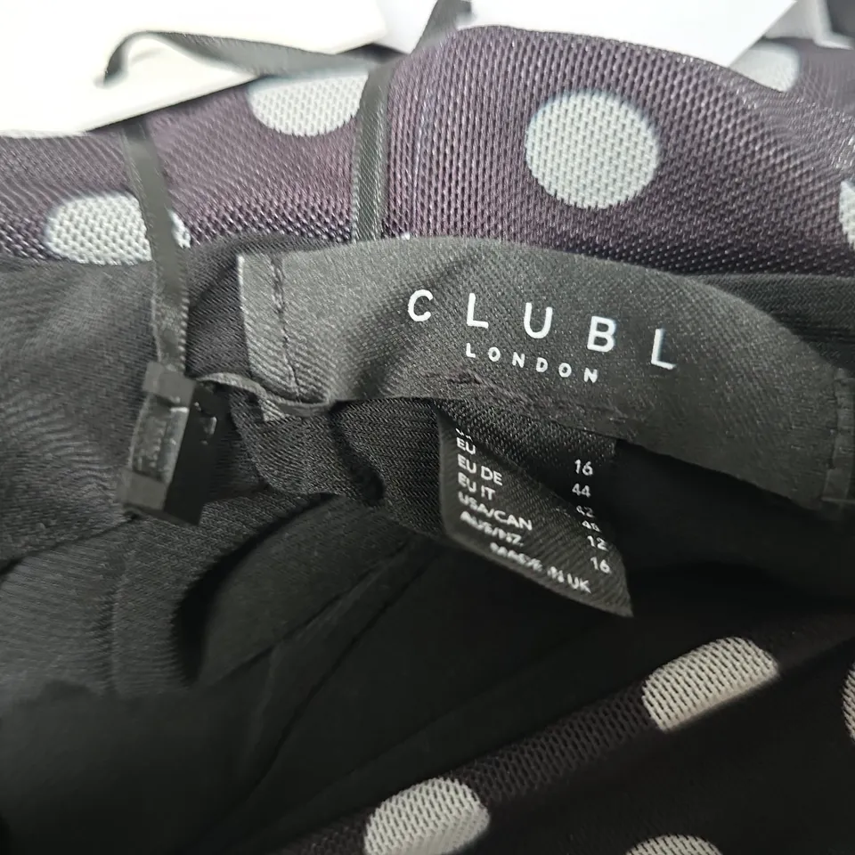 CLUB L LONDON BLACK POLKA DOT RUCHED MAXI DRESS – UK 16