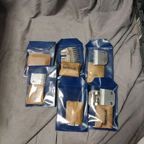 SIX BLUE POUCHES CONTAINING METAL BLADE ATTACHMENTS RT ANTHONY BRAND 