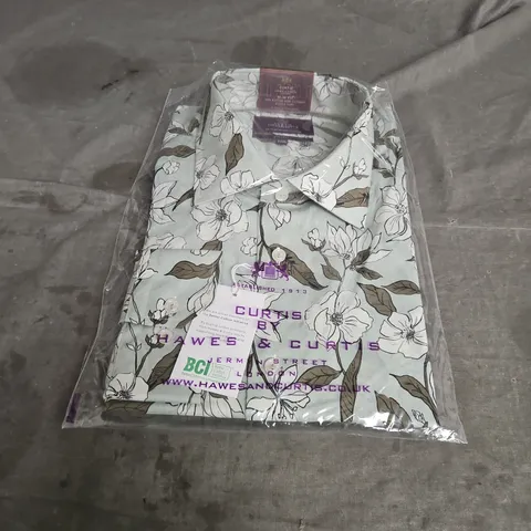 HAWES & CURTIS PICCADILLY SLIM FIT ONE BUTTON SEMI CUTAWAY SINGLE CUFF SHIRT IN GREEN & CREAM SIZE 3XL